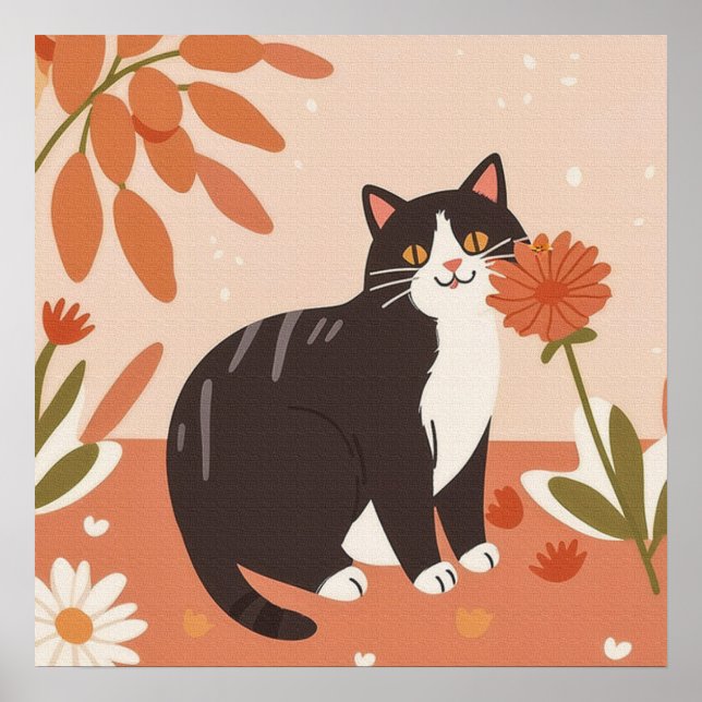  Sweet Charming Kitty with Flowers Poster (Front)