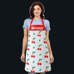 Sweet Cherries Pattern on White Personalised Apron<br><div class="desc">Cute cherry pattern on white personalised apron.</div>