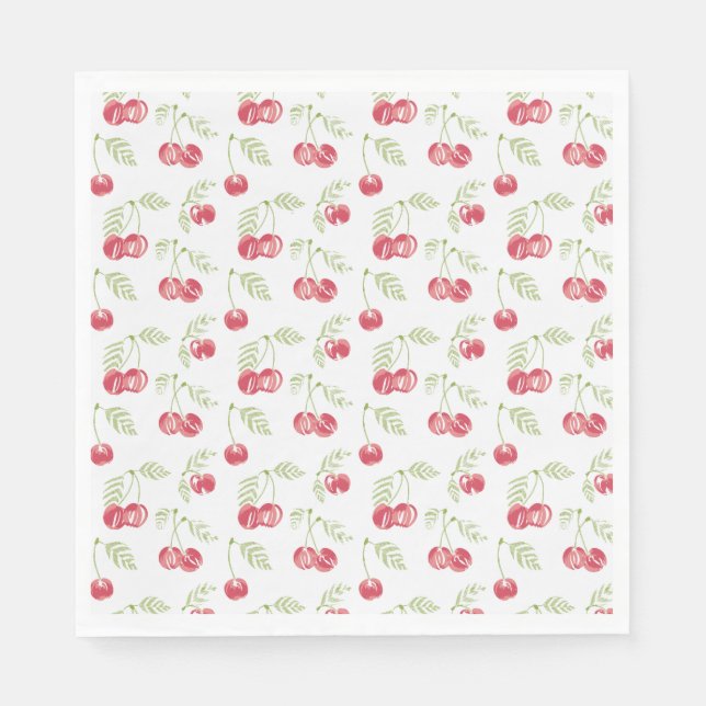 Sweet Cherries Red Green Napkin (Front)