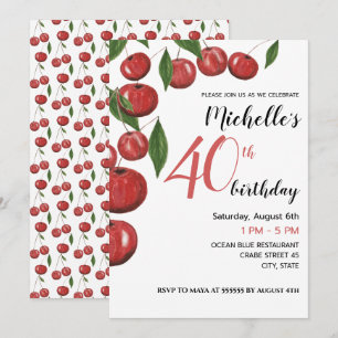 Sweet Cherries Watercolor Illustration Birthday Invitation
