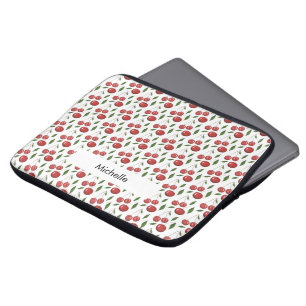 Sweet Cherries Watercolor Illustration Monogrammed Laptop Sleeve