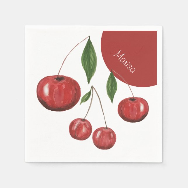 Sweet Cherries Watercolor Illustration Napkin (Front)
