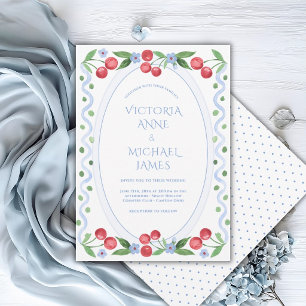 Sweet Cherries Whimsical Vintage Wedding Invitation