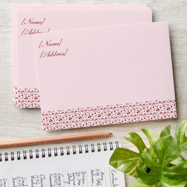 Sweet Cherry and Bow Pink Wedding Invitation Envelope (Stacked)