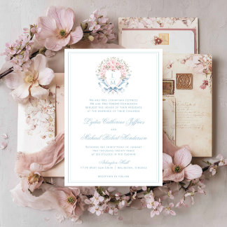 Sweet Cherry Blossom Crest | Monogram Wedding Invitation