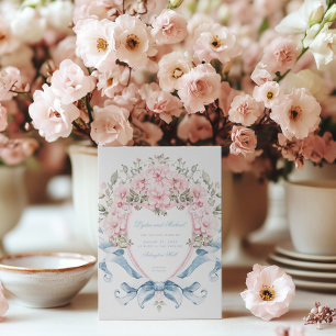 Sweet Cherry Blossom Crest Monogram Wedding Invitation
