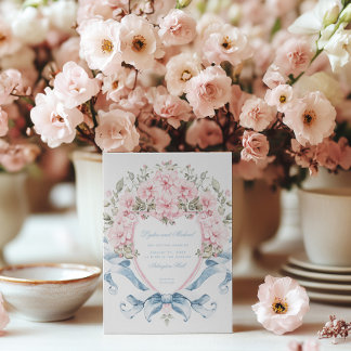 Sweet Cherry Blossom Crest | Monogram Wedding Invitation
