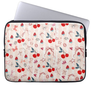 Sweet Cherry Bows and Stars Aesthetic Design Laptop Sleeve
