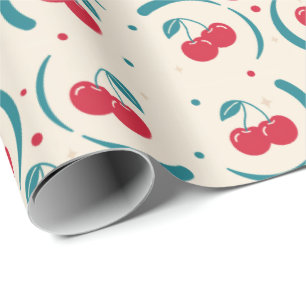 Sweet Cherry Bridal Shower Favour Retro Pattern Wrapping Paper