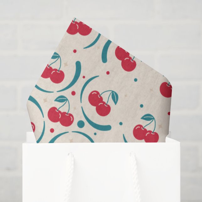 Sweet Cherry Bridal Shower Retro Pattern   Tissue Paper (Gift Bag)