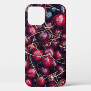 Sweet cherry close up top view background iPhone 12 case