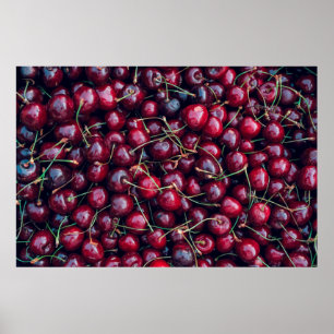 Sweet cherry close up top view background poster
