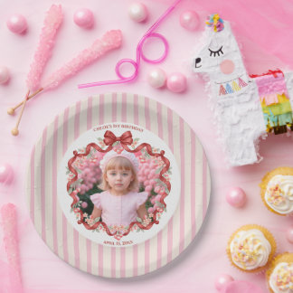 Sweet Cherry Coquette Ribbon Birthday Pink Girl Paper Plate