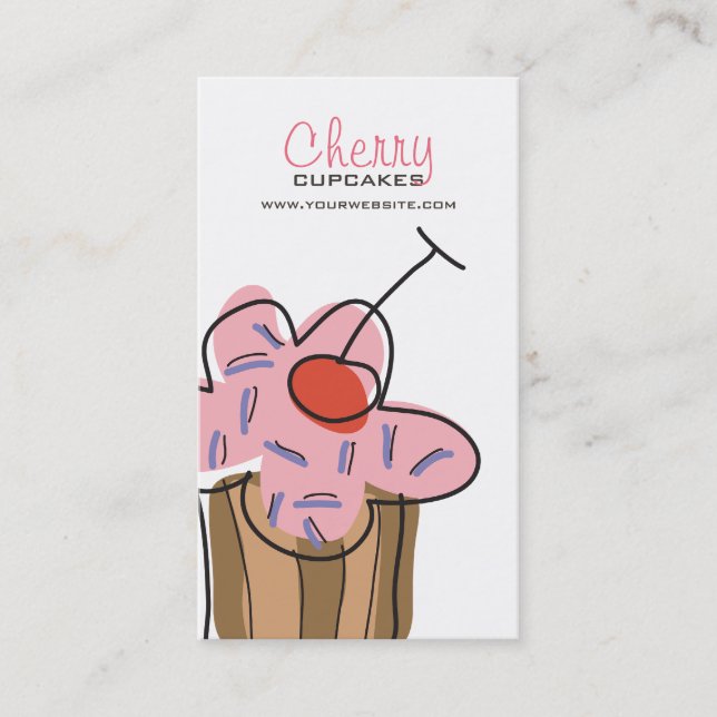 Sweet Cherry Cupcake Bakery Dessert Profile Card (Front)