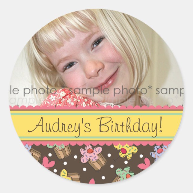 Sweet Cherry Cupcakes Birthday Gift Label Sticker (Front)