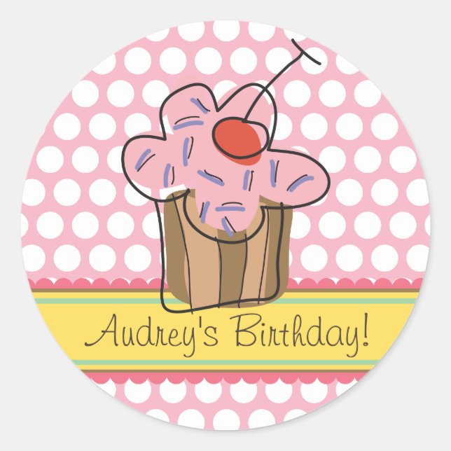 Sweet Cherry Cupcakes Birthday Gift Label Sticker (Front)