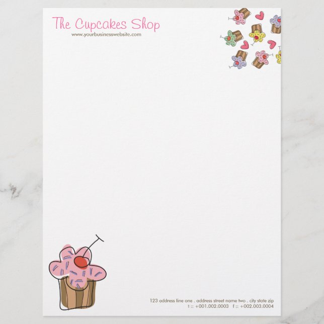 Sweet Cherry Cupcakes Confectionery Bakery Cute Custom Letterhead (Front)
