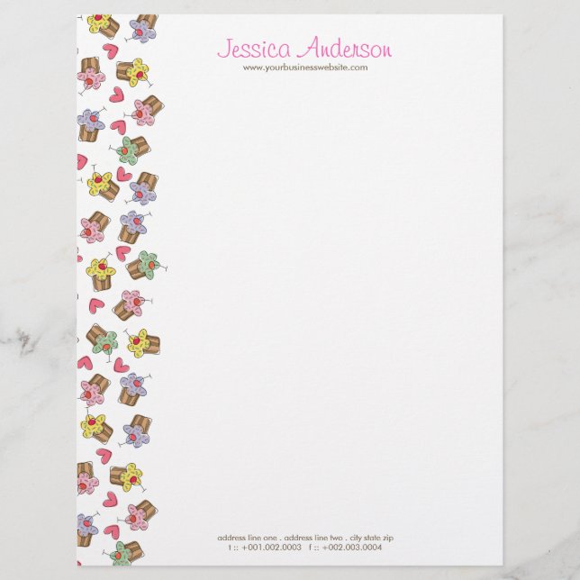 Sweet Cherry Cupcakes Confectionery Bakery Cute Customised Letterhead (Front)