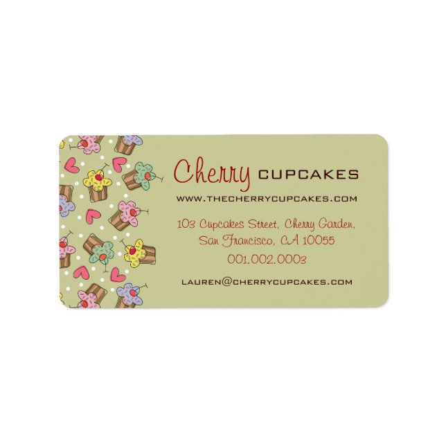 Sweet Cherry Cupcakes Confectionery Bakery Cute Label (Front)