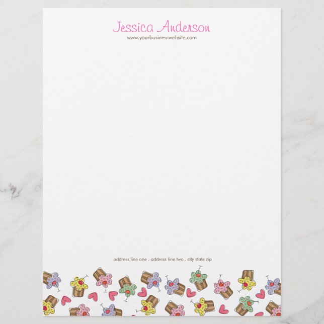 Sweet Cherry Cupcakes Confectionery Bakery Cute Personalized Letterhead (Front)