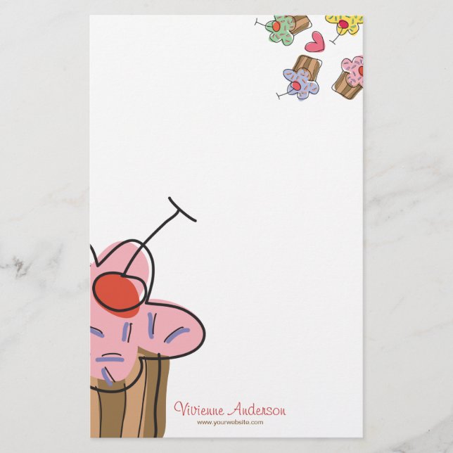 Sweet Cherry Cupcakes Confectionery Bakery Cute Stationery (Front)