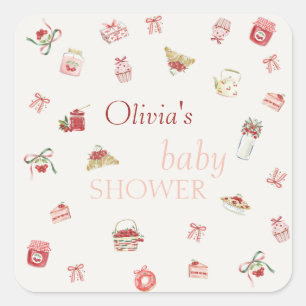 Sweet Cherry Dessert Watercolor Baby Shower Square Sticker