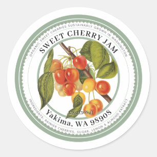 Sweet Cherry Jam with Vintage Cherry Illustration Classic Round Sticker