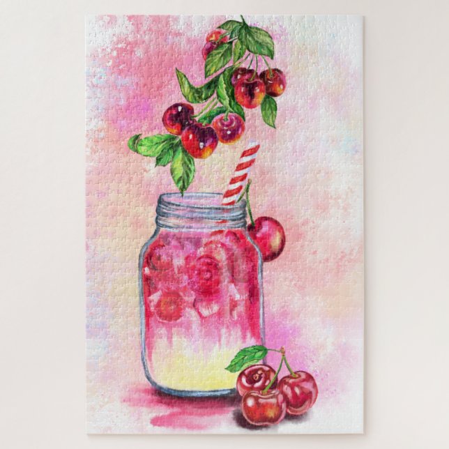 Sweet Cherry Juice Drink Fruits Jigsaw Puzzle (Vertical)