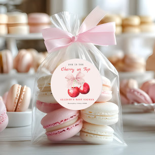 Sweet Cherry On Top Baby Shower Girl Classic Round Sticker