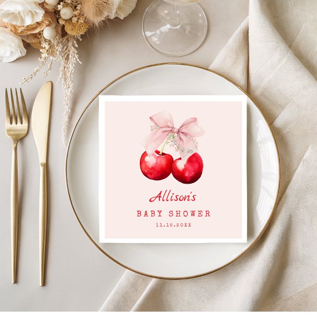 Sweet Cherry on top Baby Shower Girl  Napkin (Cherry on top Baby Shower Girl Paper Napkin)