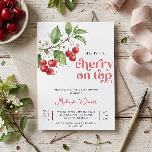 Sweet Cherry On Top Baby Shower Watercolor Fruit Invitation