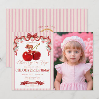 Sweet Cherry on Top Birthday Invitation Pink Girl
