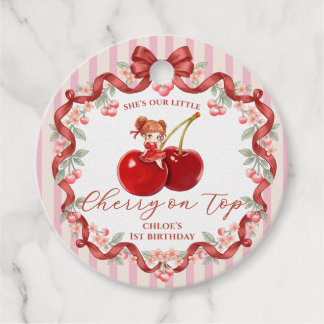 Sweet Cherry on Top Birthday Invitation Pink Girl Favour Tags