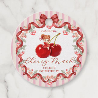 Sweet Cherry on Top Birthday Invitation Pink Girl Favour Tags