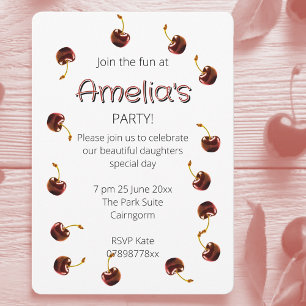 Sweet Cherry Personalised Birthday Party Invitation
