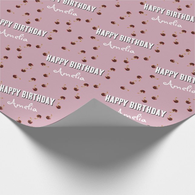Sweet Cherry Personalised Birthday Wrapping Paper (Corner)