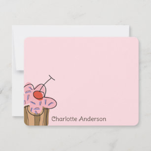 Sweet Cherry Pink Cupcakes Birthday Thank You Card
