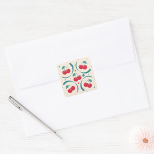 Sweet Cherry Retro Pattern Summer Celebration Square Sticker