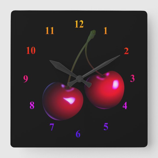 Sweet Cherry Square Wall Clock (Front)