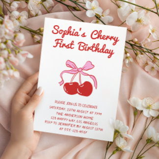 Sweet Cherry Theme 1st Birthday Party Invitation