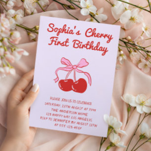 Sweet Cherry Theme 1st Birthday Party Invitation