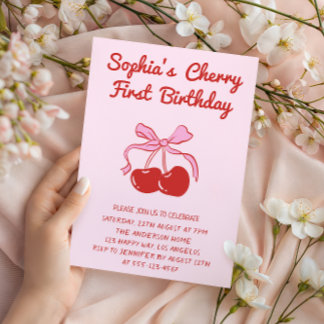 Sweet Cherry Theme 1st Birthday Party Invitation