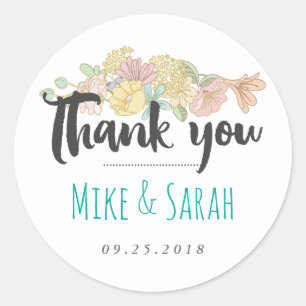 Sweet Chic Spring Flower Wreath Thank You Sticker