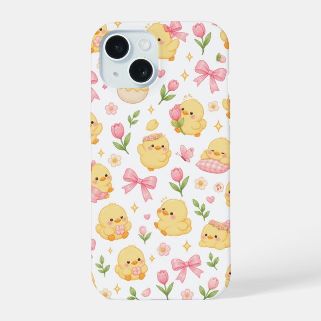 Sweet Chick & Bow Garden iPhone 15 Case (Back)