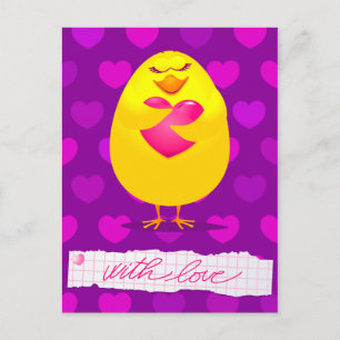 Sweet chick in love with message, postcard
