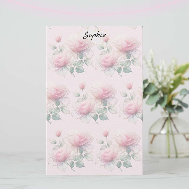 Sweet Chiffon Pink Roses Stationery (Creator Uploaded)