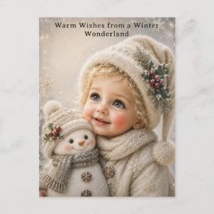 Sweet Child and Snowman Christmas Greeting Card