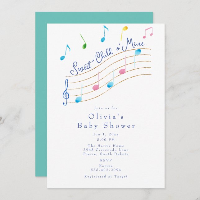 Sweet Child of Mine Musical Baby Shower Invitation (Front/Back)