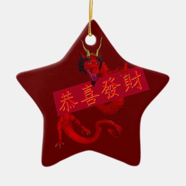 Sweet Chinese Red Dragon Ceramic Tree Decoration (Front)