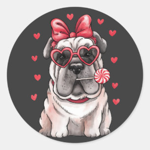 Sweet Chinese Shar-Pei with Lollipop Valentine's Classic Round Sticker
